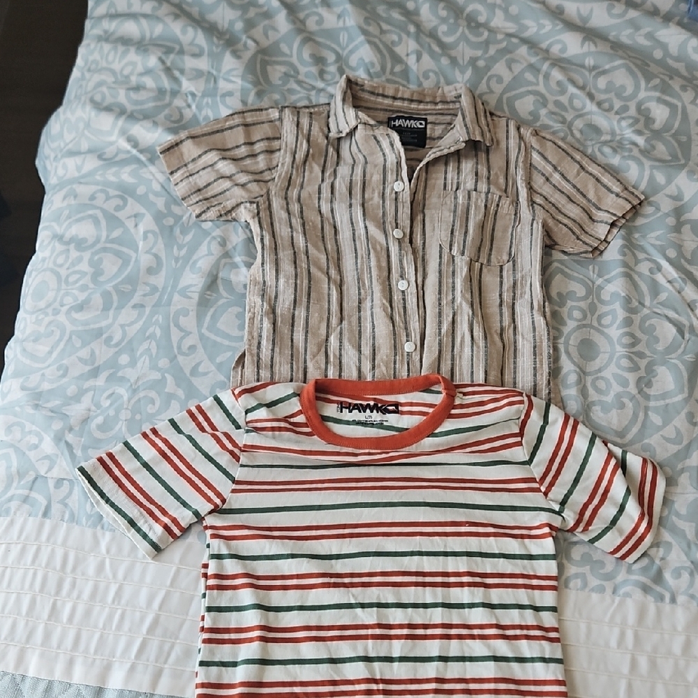 Hawke & Co Kids Button Down and Tee - Brown and Multicolor Stripes